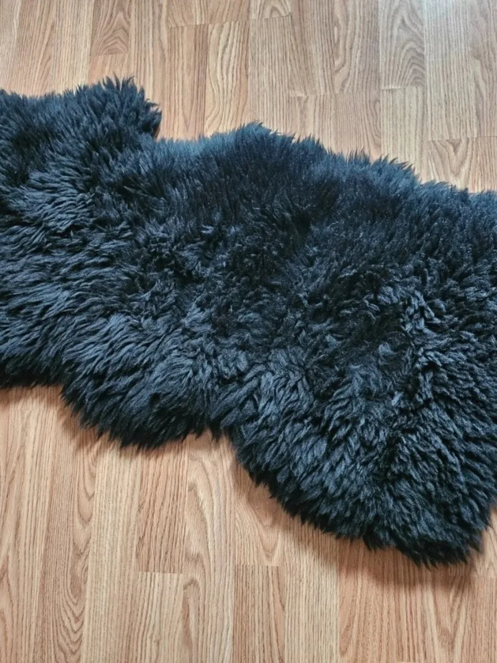 Real Fur Area Rug Handmade Sheepskin Black Real Hair Fur Home Decore Rug New
